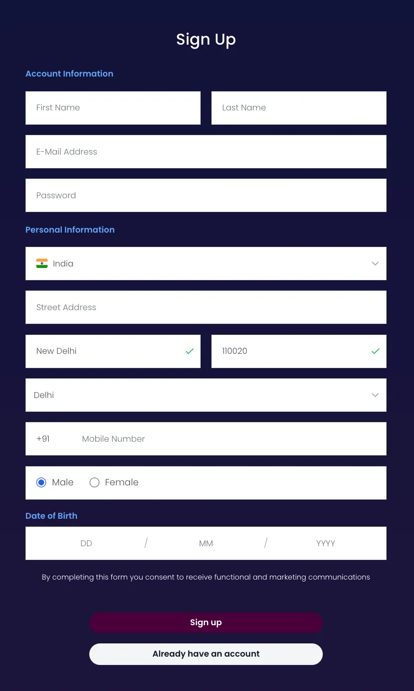 club-player-casino signup page